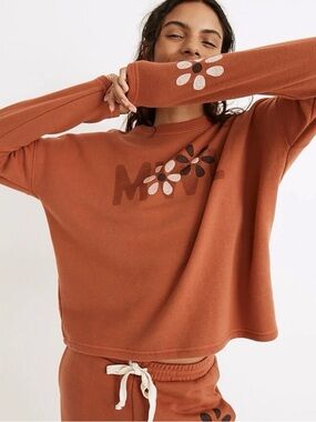 Madewell Rust Floral Logo Cropped Sweatshirt